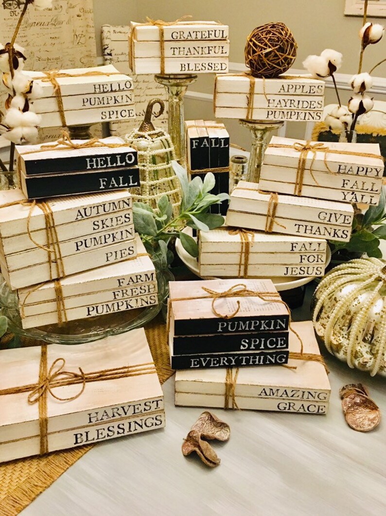 Custom Book Set / Stamped Book Stacks / Farmhouse Books / Etsy