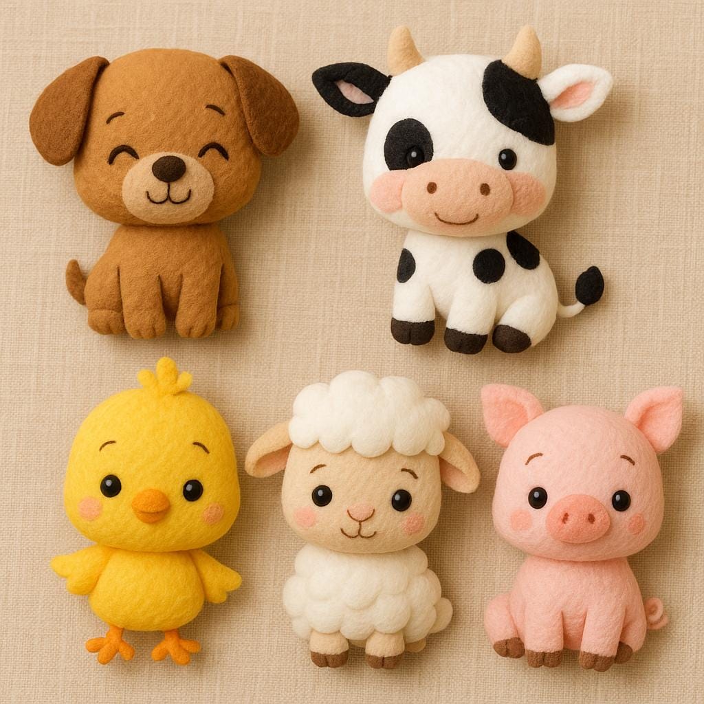 37 Adorable Pig Crafts for Kids On a Rainy Day 33 Farm Animal Felt Pattern Set - Dog, Cow, Chick, Sheep and Pig - Easy…