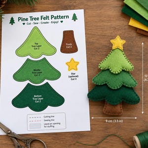 Pine Tree Felt Pattern PDF – Printable Woodland Tree Sewing Template for DIY Felt Crafts,,