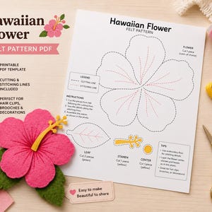 Mönster för hawaiiansk blomfilt i PDF-format – sömnadsmall för tropiska blommor med klipp- och stygnlinjer