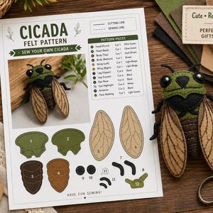 Cicada Felt Pattern PDF | Cute Insect Sewing Pattern | Printable Felt Bug Template | DIY Plush Cicada | Hand Sewing Craft | Instant Download
