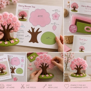 Cherry Blossom Tree Felt Pattern Template | DIY Sewing Pattern with Cut & Stitch Lines