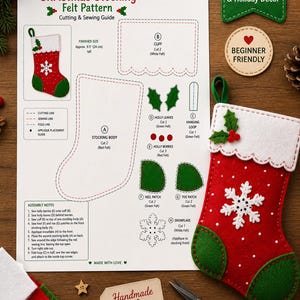 Christmas Stocking Felt Pattern PDF | DIY Holiday Ornament Sewing Template | Printable Christmas Craft