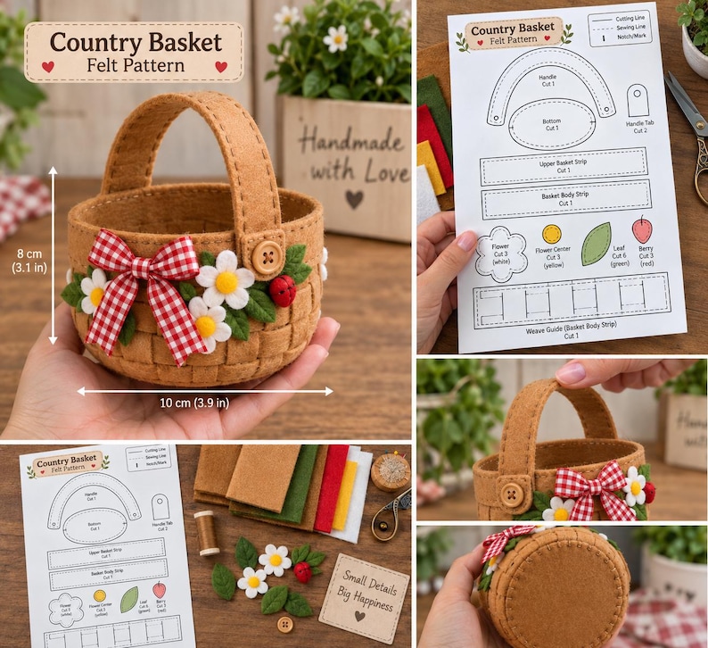 Patron en feutrine pour panier champêtre – Modèle de couture pour ...