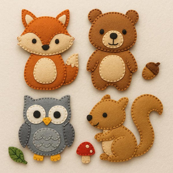 DIY vilten bosdieren tutorial met pdf patroon A4 - levering download