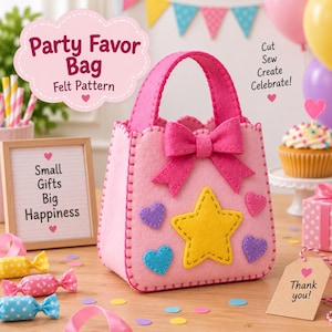 Party Favor Bag Felt Pattern, DIY Party Gift Bag Sewing Template,
