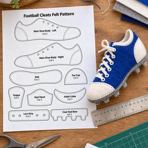 Football Cleats Felt Pattern PDF, Soccer Shoe Sewing Template, Sports Felt Ornament DIY Craft