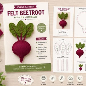 Felt Beetroot Sewing Pattern PDF | DIY Felt Vegetable Plush Template | Easy Hand Sewing Craft for Beginners | Printable Digital Download