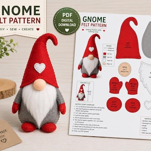 Gnome Filtmönster PDF – DIY Plyschprydnad Symall med Utskrivbar Klipp- & Stygnguide