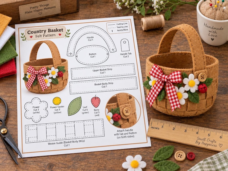 Article Ruler Guides Patron en feutrine pour panier champêtre – Modèle de couture pour ...