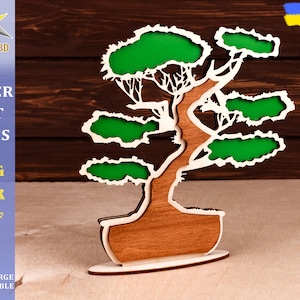Bonsai Tree Laser cut file. 3D tree SVG, Multilayer tree laser cut. Digital file, Svg, Ai, Png, Glowforge