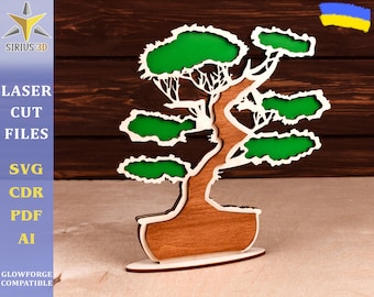 3D Bonsai Tree Laser Cut File, Multilayer SVG (Digital File)