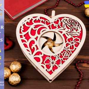 Valentine Heart Gift box Mechanical Iris Laser cut file. Aperture box. No metal parts. SVG file. Digital file, Svg, Ai, Png, Glowforge image 1