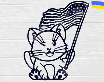 Cat with America flag, Independence day, Patriotic cat, 4th of july SVG, AI, Cricut, Silhouette, vector file