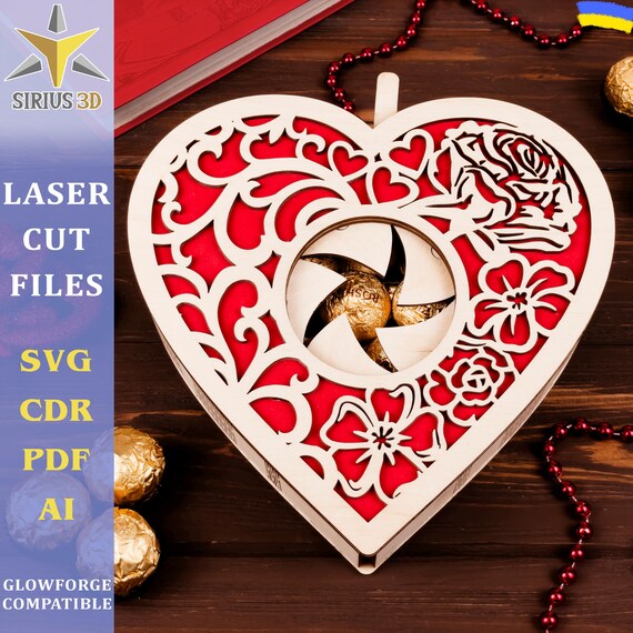 Valentine Heart Gift box Mechanical Iris Laser cut file. Aperture box. No metal parts. SVG file. Digital file, Svg, Ai, Png, Glowforge