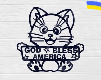 God Bless America SVG, Patriotic cat, Independence day, 4th of july, AI, Cricut, Silhouette, vector file