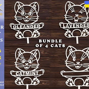 Garden Stakes Cat with tablet, Herb markers, Laser cut file, SVG digital file