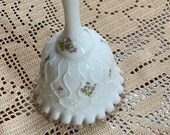 Fenton Bell, Silvercrest, Spanish Lace, Violets In The Snow, Signed by Nancy Cooper, Bell Collector, Milk Glass Fenton Bell