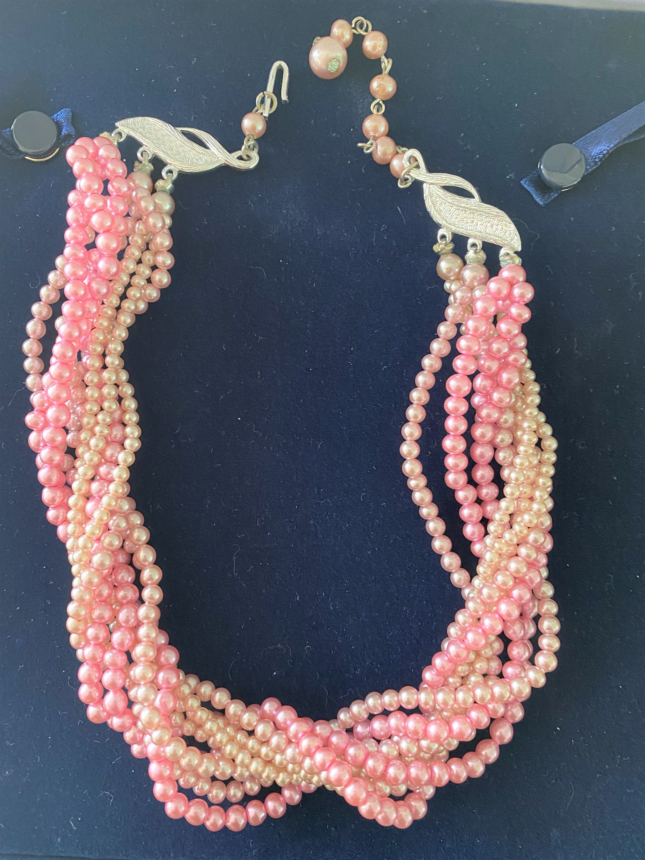 Multistrand Pink Pearl Necklace Vintage Pearl Necklace Pretty Pink