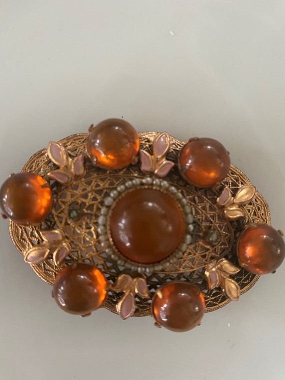 Amber Color Stone Brooch, Steampunk Amber Color St