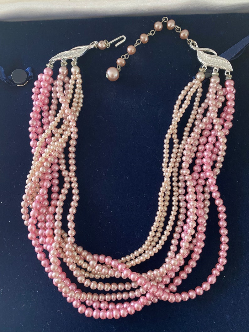 Multistrand Pink Pearl Necklace Vintage Pearl Necklace Pretty Pink