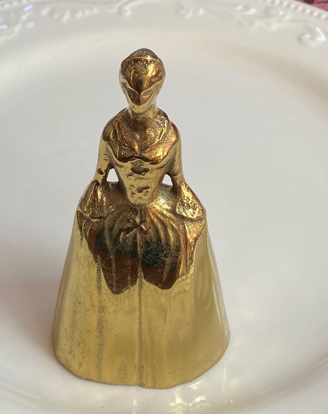Vintage Colonial Lady Solid Brass Dinner Bell, Brass Bell Virginia