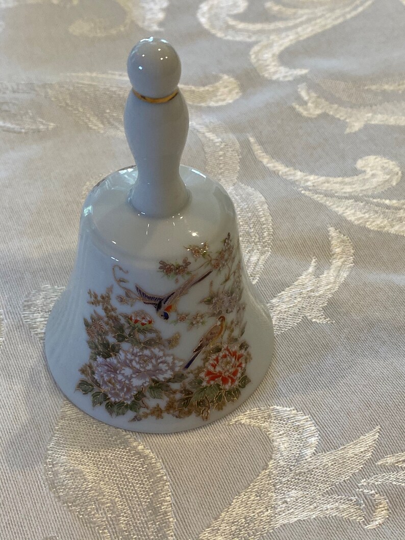 Maruei Japan Porcelain Bell, Bell W/ Flower, Birds, Ceramic, Porcelain