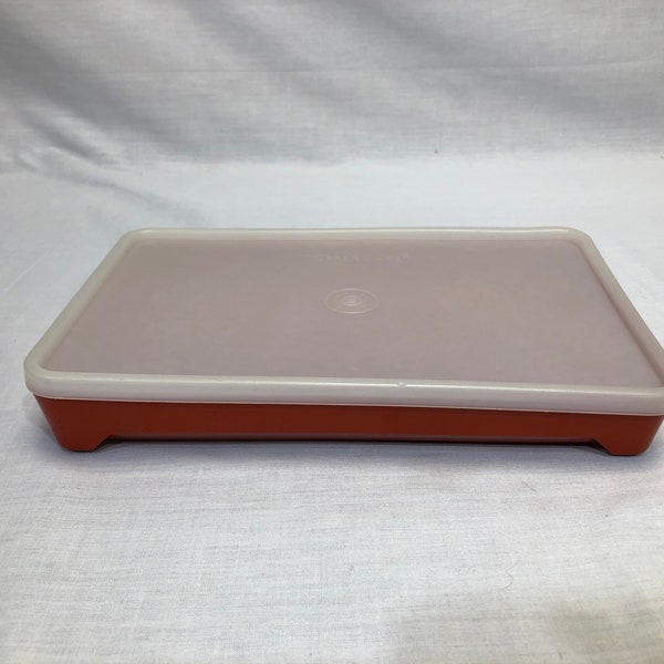 Vintage Tupperware bacon keeper, hot dog keeper, cold meat keeper, burnt orange, paprika, storage container with lid