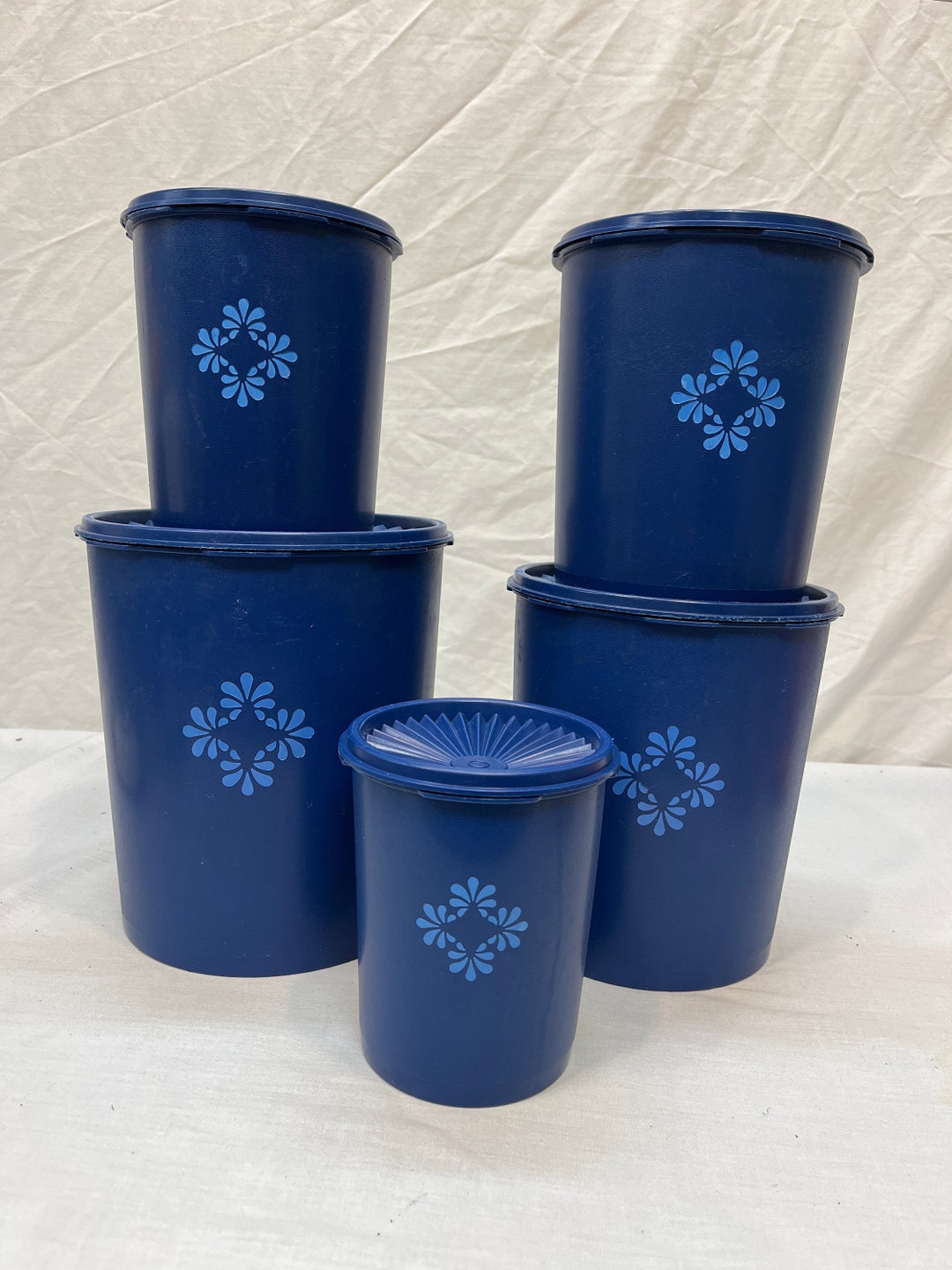 Vintage Tupperware Canister Blue Canister Set Set of 5 Etsy