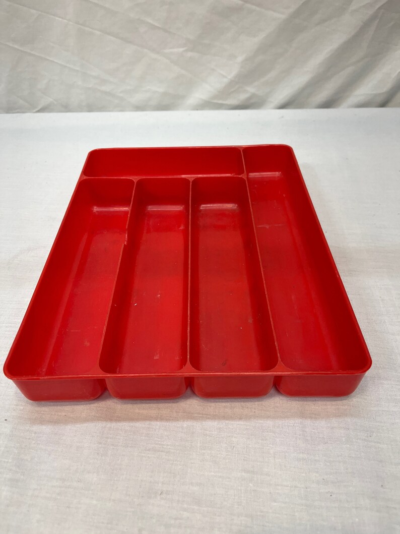 Vintage Red Utensil Tray, Red Silverware Tray, Organizer, Kitchen