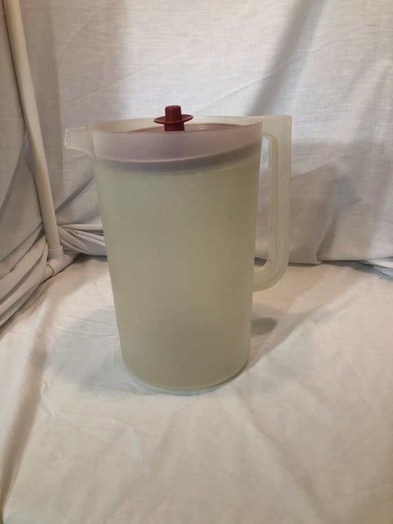 Vintage Tupperware 1/2 Gallon Pitcher, Jug, Clear Pitcher With Red