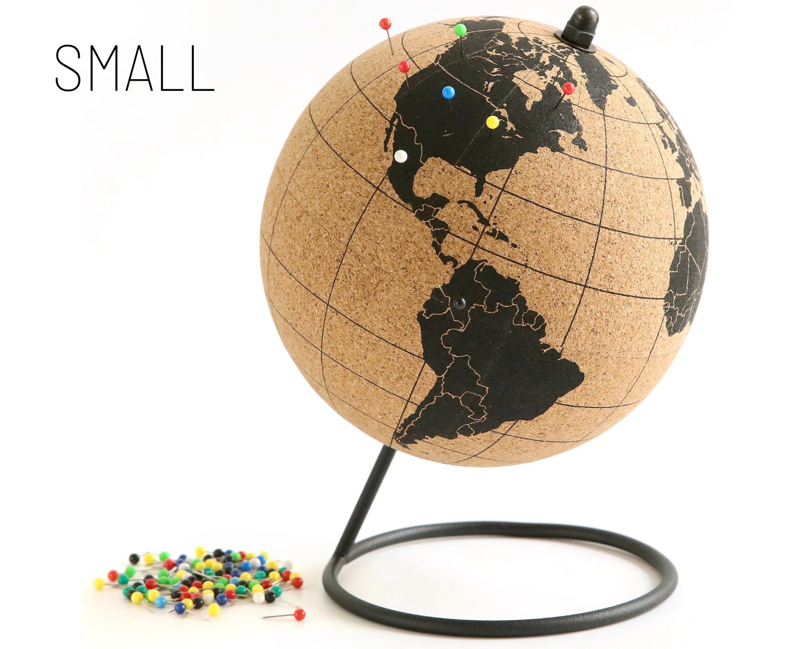 Black Cork Globe with 50 Different Colored Push Pins & Durable Etsy