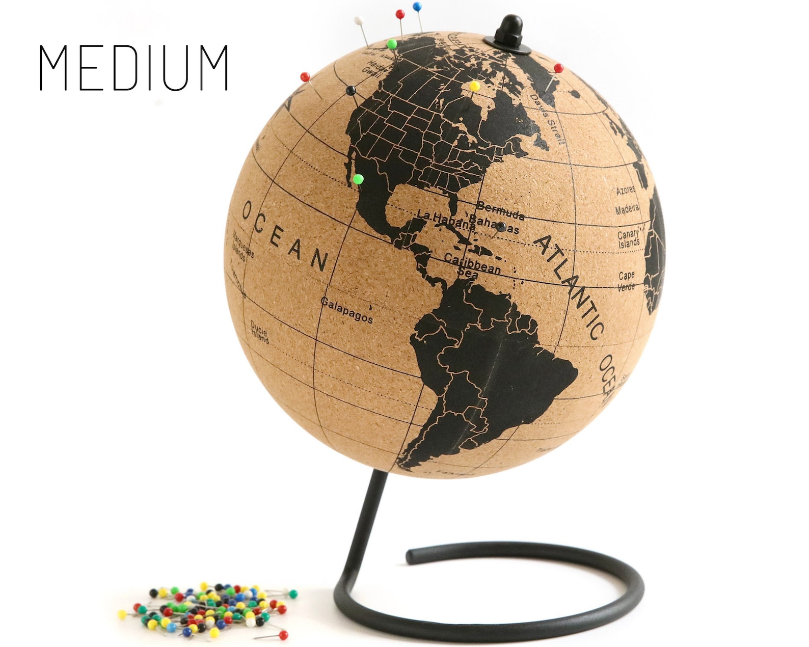 Black Cork Globe with 50 Different Colored Push Pins & Durable Etsy