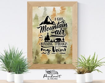 Printable Mountains Wall Art, DIY, Adventure Poster, INSTANT DOWNLOAD, Printable Art, Print at Home, Trees Watercolor, Gift for Adventurers