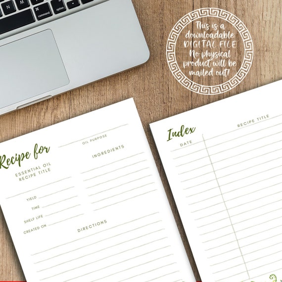 Essential Oil Printable Recipe Notebook Aromatherapy Notes - Etsy