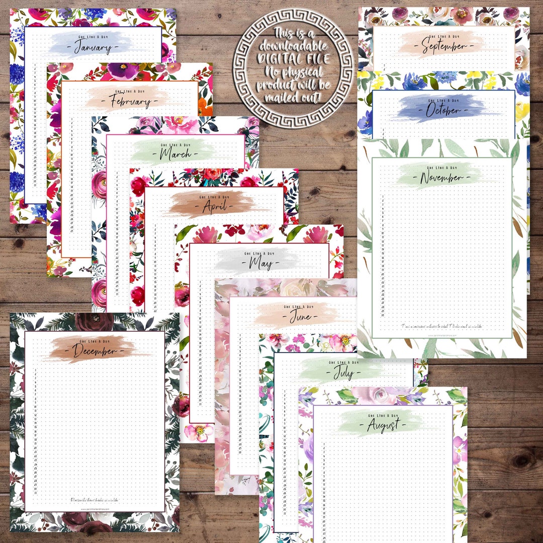 Printable One Line A Day Floral Journal, PDF, Memory Journal, US Letter ...