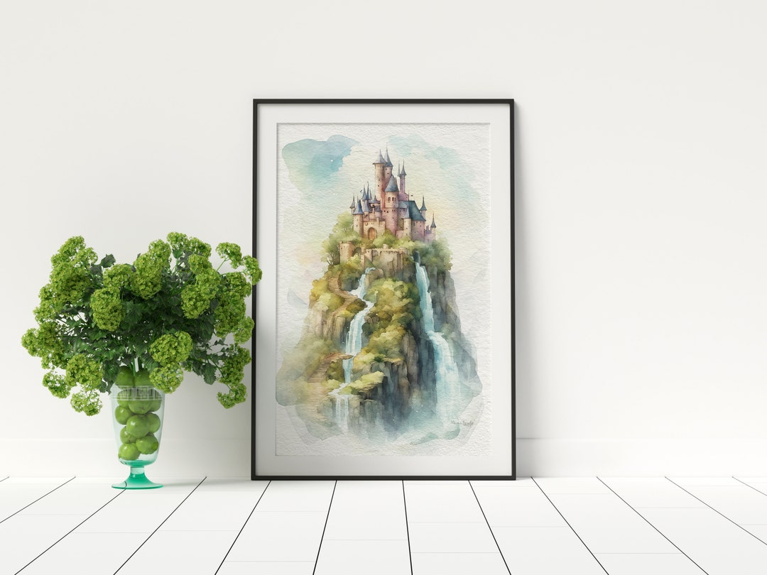 Printable Enchanted Castle Watercolor Print | Instant Downloadable Art ...
