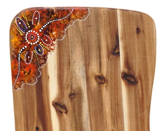 Large Wood Cutting Chopping Board for Meat with Aboriginal Traditional Native Art- Australian Souvenir Christmas Secret Santa Gift