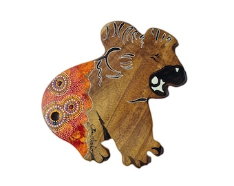 Koala Shaped Wood Cheese Serving Cutting Board- Australian Aboriginal Art- Christmas Housewarming Gift