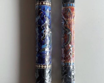 Set of 2 Rainmakers (Rain Sticks) 40cm Aboriginal Art Australian Souvenir Musical Instrument- Birthday Gift