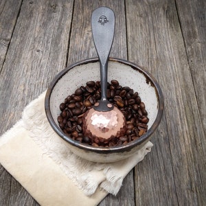 Hand forged stainless steel and copper coffee scoop