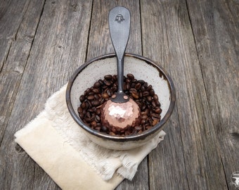 Hand forged stainless steel and copper coffee scoop