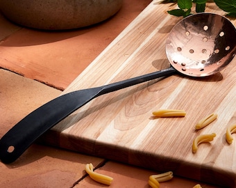 Hand forged black stainless steel and copper slotted spoon * pot rack * wrought iron * skimmer