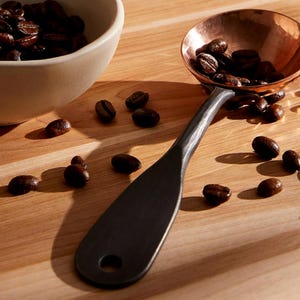 Hand forged stainless steel and copper coffee scoop