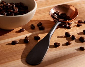 Hand forged stainless steel and copper coffee scoop