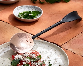 Hand forged black stainless steel and copper serving spoon * pot rack * wrought iron *