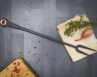 Grilling fork hand forged black stainless steel and copper * barbecue * bbq * grill