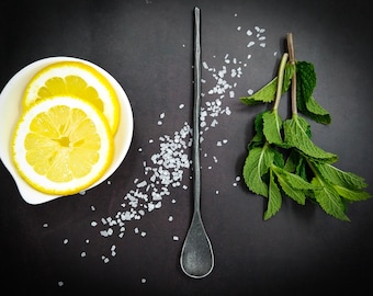 Set of 3 Hand forged black stainless steel cocktail spoons