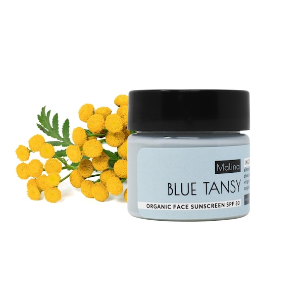 Organic Face Natural Sunscreen | BLUE TANSY | Non-Nano Zinc Oxide | SPF 30 | Sensitive Skin | Inflamed Skin | Handmade | Green Beauty