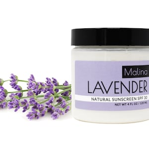 Organic Natural Sunscreen | LAVENDER | Non-Nano Zinc Oxide | SPF 30 | Nontoxic | Reef-Safe | Baby-Safe | Handmade | Green Beauty